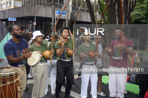 People attend a rally against racism during Black Awareness Day in Sao Paulo, Brazil, on November 20, 2024. 