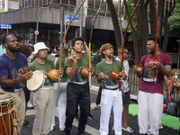 People attend a rally against racism during Black Awareness Day in Sao Paulo, Brazil, on November 20, 2024. (