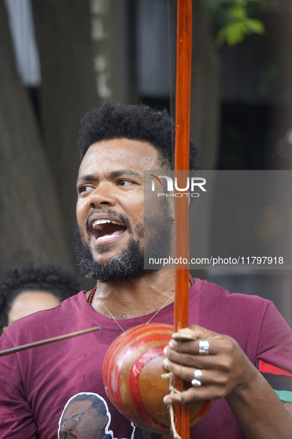 People attend a rally against racism during Black Awareness Day in Sao Paulo, Brazil, on November 20, 2024. 