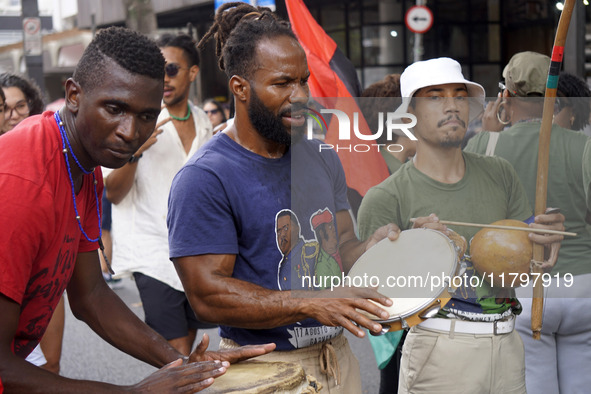 People attend a rally against racism during Black Awareness Day in Sao Paulo, Brazil, on November 20, 2024. 