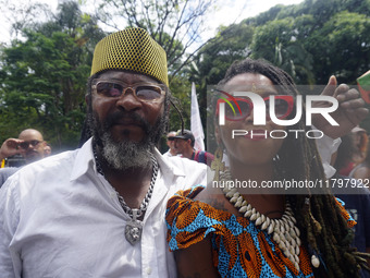 People attend a rally against racism during Black Awareness Day in Sao Paulo, Brazil, on November 20, 2024. (