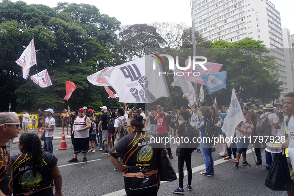 People attend a rally against racism during Black Awareness Day in Sao Paulo, Brazil, on November 20, 2024. 