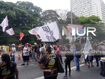 People attend a rally against racism during Black Awareness Day in Sao Paulo, Brazil, on November 20, 2024. (