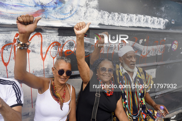 People attend a rally against racism during Black Awareness Day in Sao Paulo, Brazil, on November 20, 2024. 