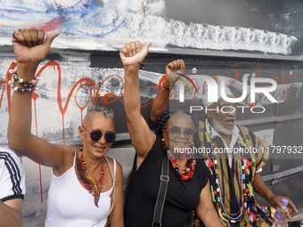 People attend a rally against racism during Black Awareness Day in Sao Paulo, Brazil, on November 20, 2024. (