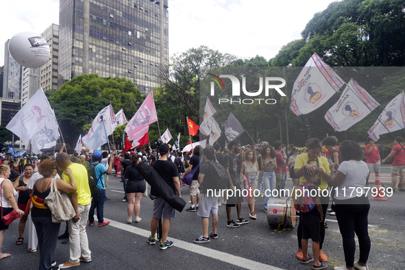 People attend a rally against racism during Black Awareness Day in Sao Paulo, Brazil, on November 20, 2024. 