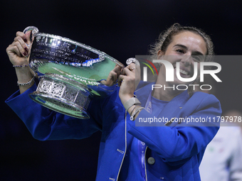 MALAGA, SPAIN - NOVEMBER 20: Lucia Bronzetti of Team Italy leaves the trophy after winning the Billie Jean King Cup Finals at Palacio de Dep...