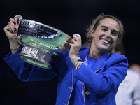 MALAGA, SPAIN - NOVEMBER 20: Lucia Bronzetti of Team Italy leaves the trophy after winning the Billie Jean King Cup Finals at Palacio de Dep...