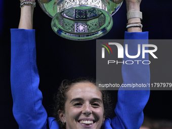 MALAGA, SPAIN - NOVEMBER 20: Lucia Bronzetti of Team Italy leaves the trophy after winning the Billie Jean King Cup Finals at Palacio de Dep...