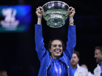 MALAGA, SPAIN - NOVEMBER 20: Lucia Bronzetti of Team Italy leaves the trophy after winning the Billie Jean King Cup Finals at Palacio de Dep...