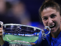 MALAGA, SPAIN - NOVEMBER 20: Sara Errani of Team Italy leaves the trophy after winning the Billie Jean King Cup Finals at Palacio de Deporte...