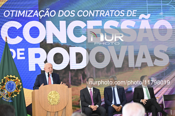 The President of Brazil, Luiz Inacio Lula da Silva, takes part in a ceremony at the Planalto Palace in Brasilia, Brazil, on November 21, 202...