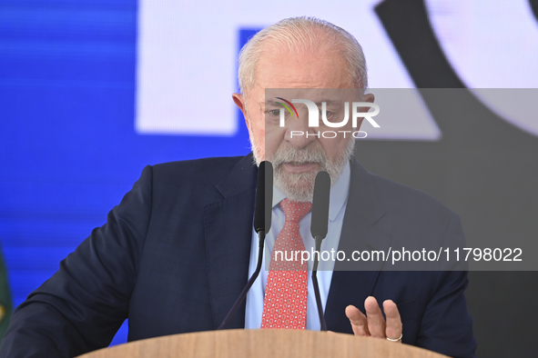 The President of Brazil, Luiz Inacio Lula da Silva, takes part in a ceremony at the Planalto Palace in Brasilia, Brazil, on November 21, 202...