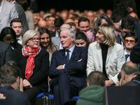 From left, French Minister for Territorial Partnerships and Decentralization Catherine Vautrin, French Prime Minister Michel Barnier, and Fr...