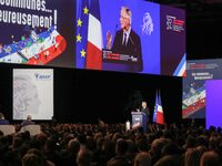 French Prime Minister Michel Barnier delivers a speech during the 106th Mayors Congress organized by the ''France's Mayors' Association'' (A...