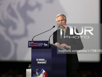 French Prime Minister Michel Barnier delivers a speech during the 106th Mayors Congress organized by the ''France's Mayors' Association'' (A...