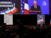 French Prime Minister Michel Barnier delivers a speech during the 106th Mayors Congress organized by the ''France's Mayors' Association'' (A...