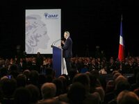 French Prime Minister Michel Barnier delivers a speech during the 106th Mayors Congress organized by the ''France's Mayors' Association'' (A...