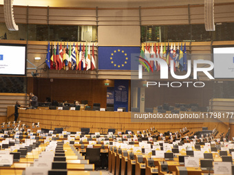 In Belgium, European Parliament Chamber, on November 20, 2024, lawmakers from across the EU convene in the plenary chamber of the European P...