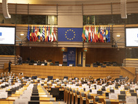 In Belgium, European Parliament Chamber, on November 20, 2024, lawmakers from across the EU convene in the plenary chamber of the European P...