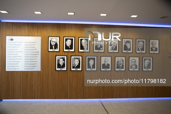 A wall honors the Presidents of the European Parliament, celebrating their contributions to the progress and unity of Europe in Belgium, on...