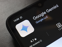 The Google Gemini app logo appears on the screen of a smartphone in Reno, United States, on November 21, 2024. (