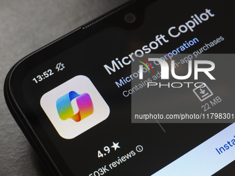 The Microsoft Copilot app logo appears on the screen of a smartphone in Reno, United States, on November 21, 2024. (