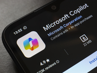 The Microsoft Copilot app logo appears on the screen of a smartphone in Reno, United States, on November 21, 2024. (