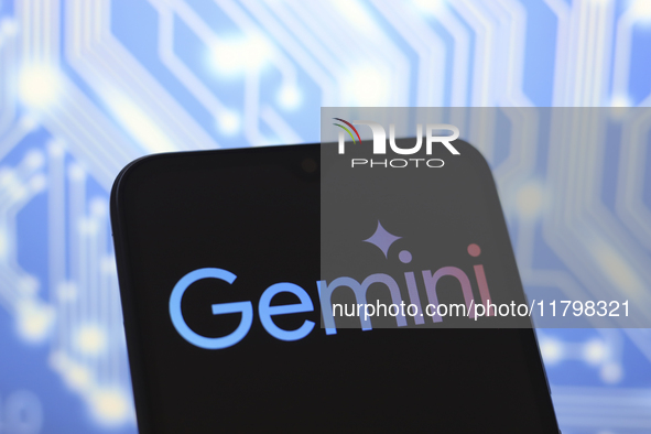 The Google Gemini logo appears on the screen of a smartphone in Reno, United States, on November 21, 2024. 