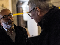 Maurizio Landini, general secretary of the CGIL, stands with Christian Raimo during the demonstration for ''Freedom to express oneself, demo...