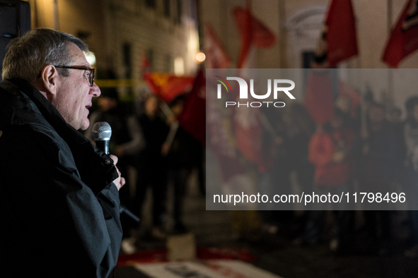 Maurizio Landini, general secretary of the CGIL, participates in the demonstration for ''Freedom to express oneself, demonstrate, think and...