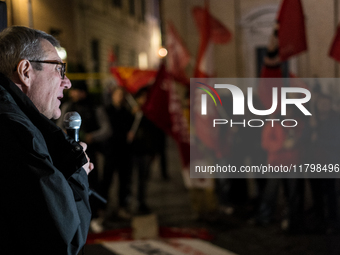 Maurizio Landini, general secretary of the CGIL, participates in the demonstration for ''Freedom to express oneself, demonstrate, think and...