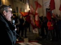 Maurizio Landini, general secretary of the CGIL, participates in the demonstration for ''Freedom to express oneself, demonstrate, think and...