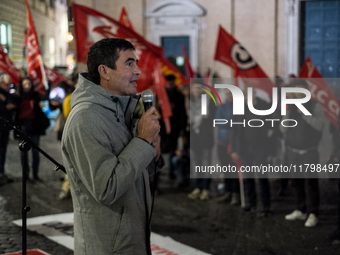 In Rome, Italy, on November 21, 2024, Nicola Fratoianni, deputy, secretary, and leader of Sinistra Italiana and Alleanza Verdi, participates...