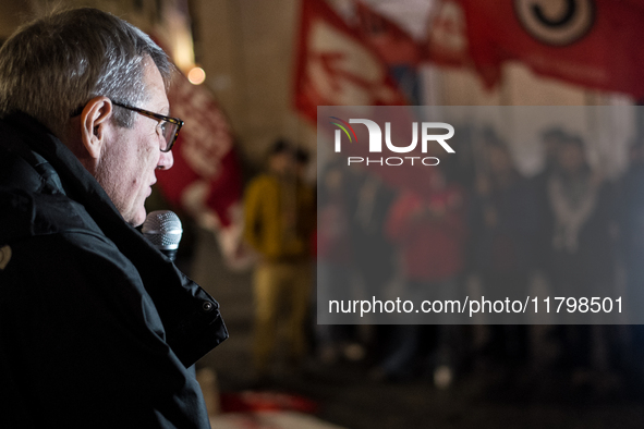 Maurizio Landini, general secretary of the CGIL, participates in the demonstration for ''Freedom to express oneself, demonstrate, think and...