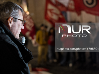 Maurizio Landini, general secretary of the CGIL, participates in the demonstration for ''Freedom to express oneself, demonstrate, think and...