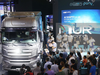 Artificial intelligence company PONY.AI demonstrates its technology for driverless smart trucks at WAIC in Shanghai, China, on July 7, 2021....