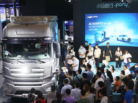 Artificial intelligence company PONY.AI demonstrates its technology for driverless smart trucks at WAIC in Shanghai, China, on July 7, 2021....