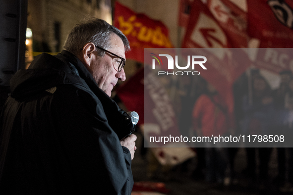 Maurizio Landini, general secretary of the CGIL, participates in the demonstration for ''Freedom to express oneself, demonstrate, think and...