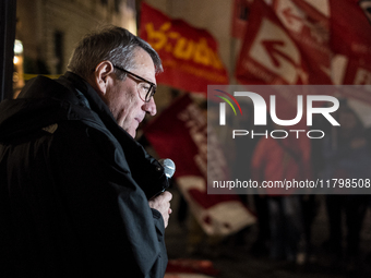 Maurizio Landini, general secretary of the CGIL, participates in the demonstration for ''Freedom to express oneself, demonstrate, think and...