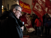 Maurizio Landini, general secretary of the CGIL, participates in the demonstration for ''Freedom to express oneself, demonstrate, think and...