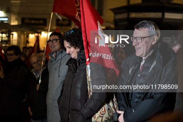 Maurizio Landini, general secretary of the CGIL, with Gianna Fracassi, general secretary of the FLC, participates in the demonstration for '...