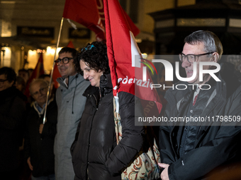 Maurizio Landini, general secretary of the CGIL, with Gianna Fracassi, general secretary of the FLC, participates in the demonstration for '...