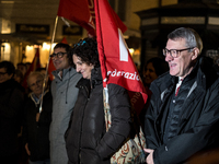 Maurizio Landini, general secretary of the CGIL, with Gianna Fracassi, general secretary of the FLC, participates in the demonstration for '...