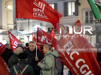 A demonstration for ''Freedom to express oneself, demonstrate, think and criticize'' takes place as a pre-residio of the Flc Cgil in Piazza...