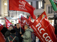 A demonstration for ''Freedom to express oneself, demonstrate, think and criticize'' takes place as a pre-residio of the Flc Cgil in Piazza...