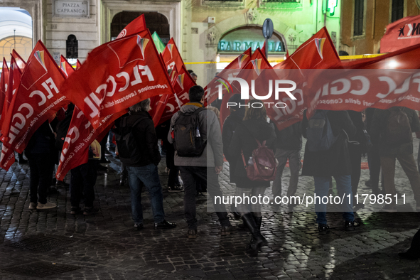 A demonstration for ''Freedom to express oneself, demonstrate, think and criticize'' takes place as a pre-residio of the Flc Cgil in Piazza...