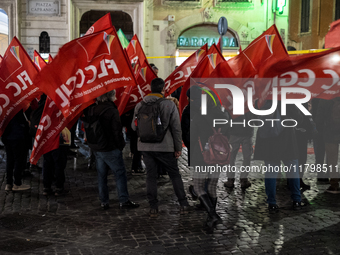 A demonstration for ''Freedom to express oneself, demonstrate, think and criticize'' takes place as a pre-residio of the Flc Cgil in Piazza...