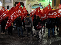 A demonstration for ''Freedom to express oneself, demonstrate, think and criticize'' takes place as a pre-residio of the Flc Cgil in Piazza...