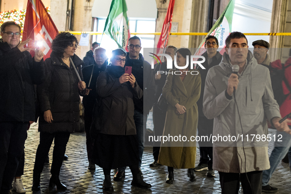 In Rome, Italy, on November 21, 2024, Nicola Fratoianni, deputy, secretary, and leader of Sinistra Italiana and Alleanza Verdi, participates...